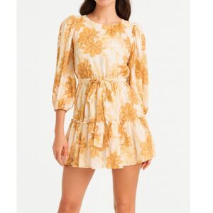 Flying Tomato Women’s Ruffle Dress Small Floral Print Belted Long Sleeve Short